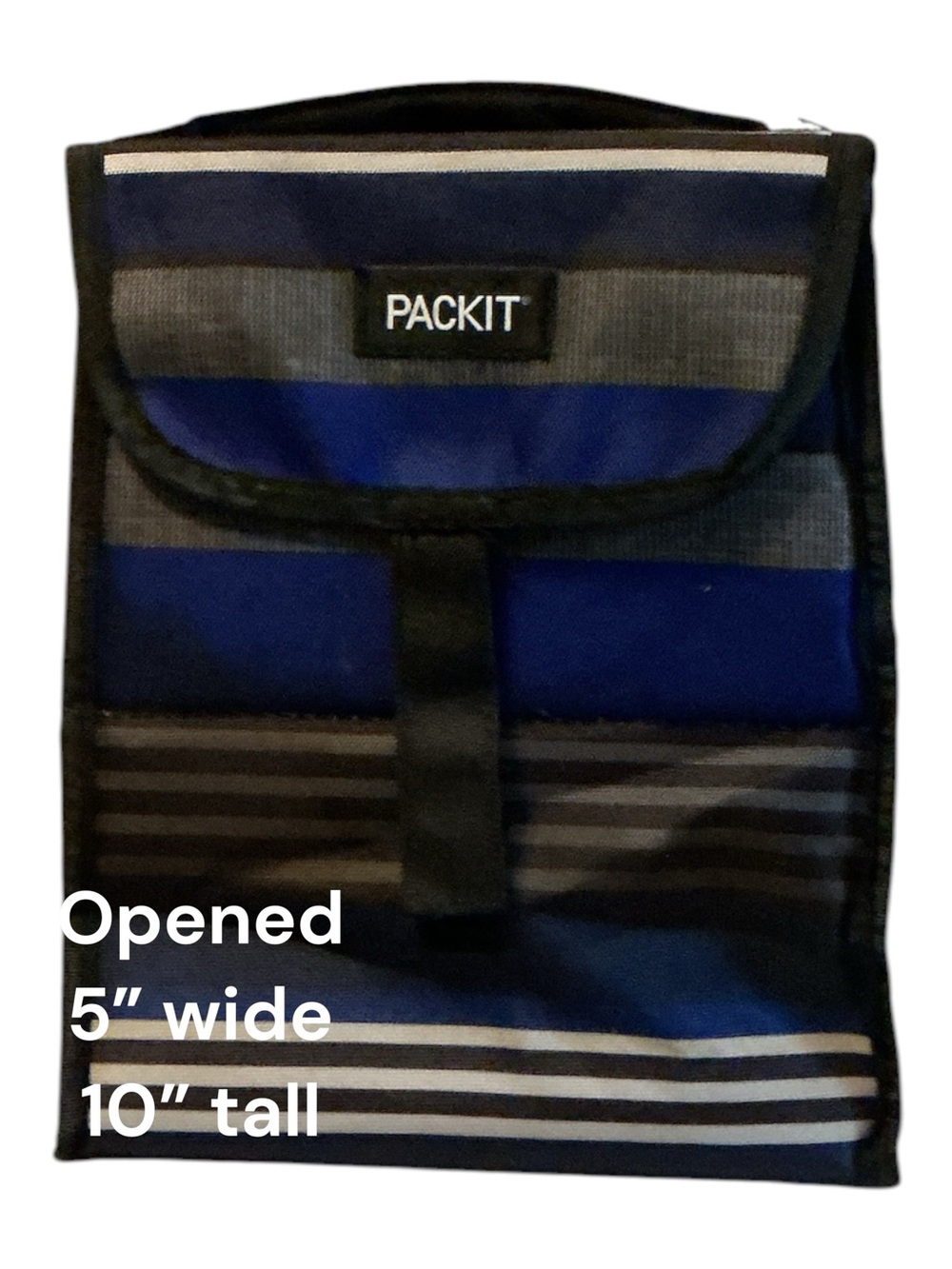 Blue and Black Striped Insulated Lunch Bag